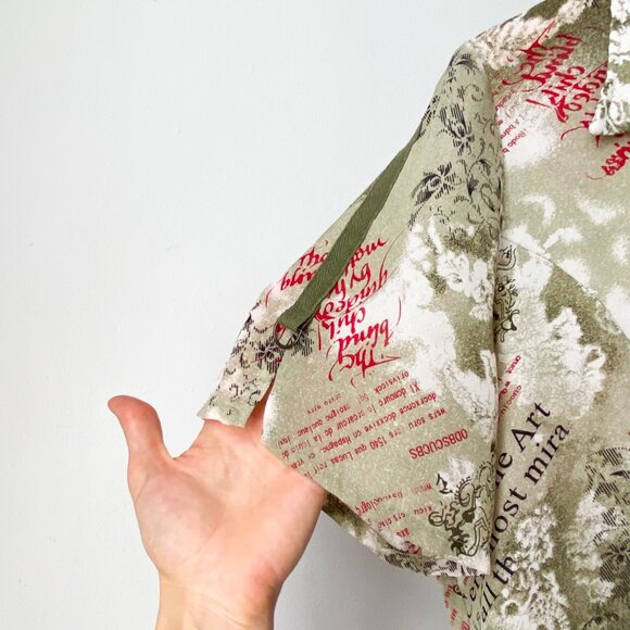 🌿90s Vintage Sage Green Abstract Print Short Sleeves Shirt by Marie Claire - Picture 5 of 6